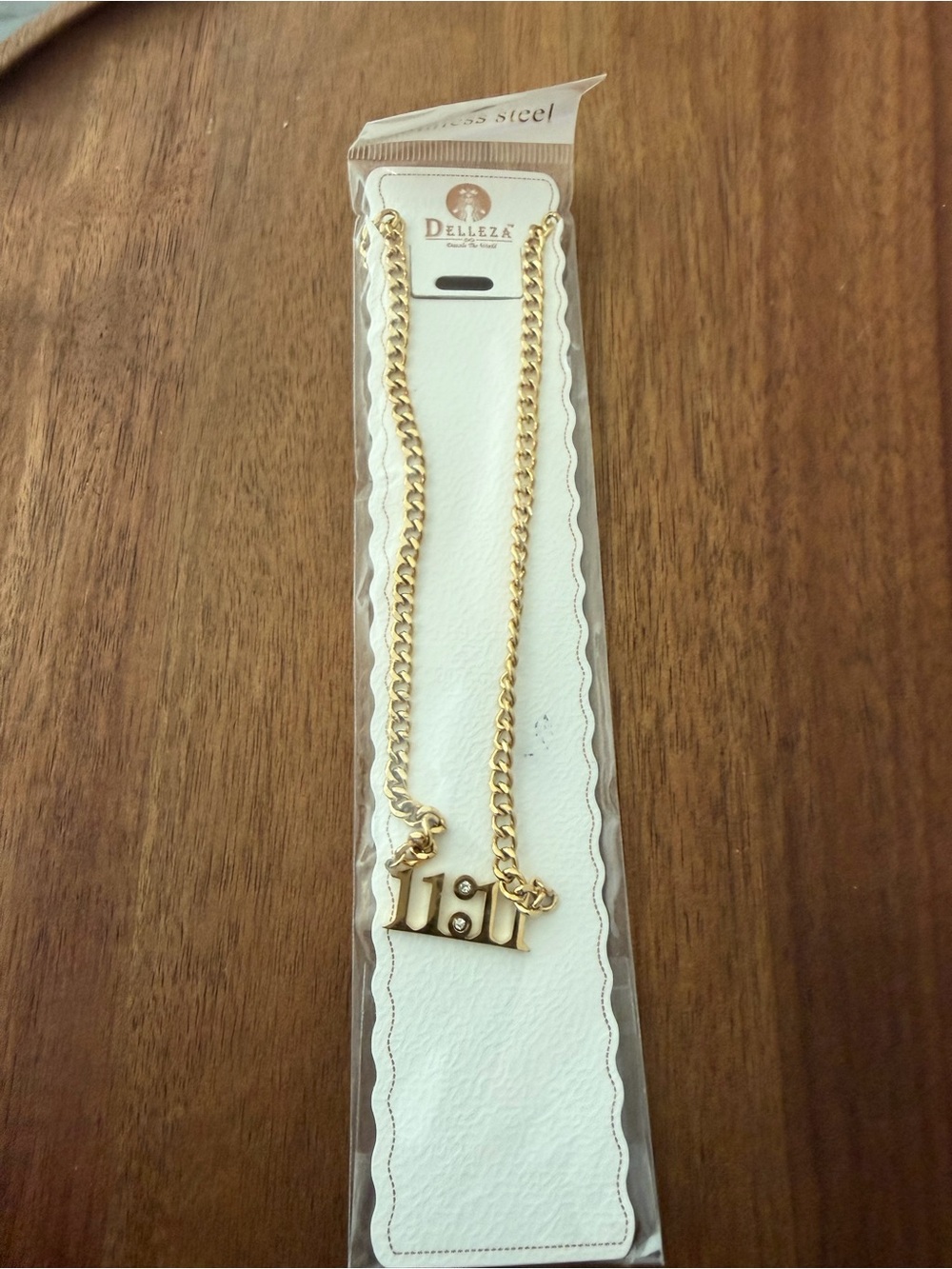 Delleza Gold Tone Chain Necklace with Number Pendant